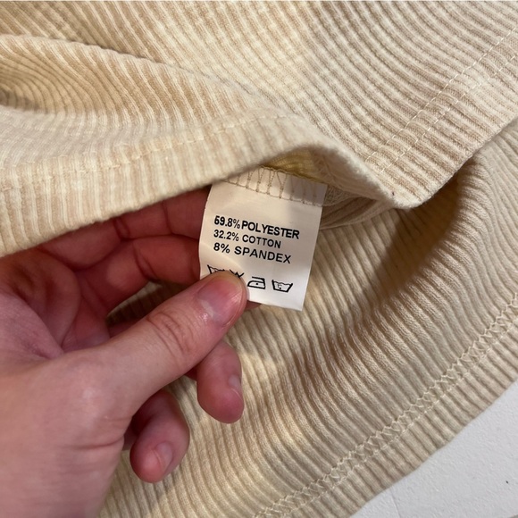 vintage beige light brown ribbed button up long sleeve henley fall basic y2k - Picture 6 of 8